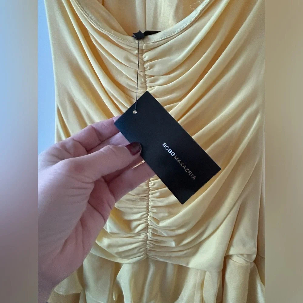 NWT BCBG Max Azria Halter Yellow Ruffled Dress - Picture 5 of 7